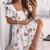 Casual jurken Southpire Bohe Flower Print Witte jurken Dames Korte Puff Sleeve Zipper Mini Sundress Elegante zomerjurk Dames Kleding 230331