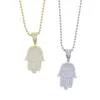 Catene Hamsa Mano di Fatima Collana con ciondolo Color oro ghiacciato Cubic Zirconia Catena con ciondoli Hip Hop Donna Uomo Gioielli