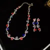 Conjunto de collar y pendientes para mujer, Gargantilla redonda colorida con diamantes de imitación, encanto estético romántico Vintage, joyería de lujo