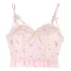 Camisoles Tanks Floral Kawaii Débardeur Femmes Été Blanc Dos Nu Sexy Plage Doux Mignon Halter Tops Dentelle Imprimer Fête Style Coréen Vêtements 230403