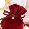 Jewelry Pouches Bags 10Pcs Veet Package Dstring Gift Packaging Pouches With Plastic Imitation Pearl Drop Delivery Di Dhgarden Dhxuo