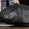 Береты LA SPEZIA, черные шапки газетчика для мужчин из натуральной овьей кожи, восьмиугольные мужские осенне-зимние шапки в стиле «утконос», BeretL231103