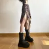 Jupes d'été Harajuku Rock épissage irrégulier à lacets fendus japonais Punk taille haute marron mode jupe longue fille