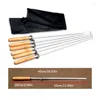 Tools Pack Of 6 Stainless Steel BBQ Skewers With Comfortable Wood Handles Flat Metal Kebab Stick Easy To Clean