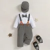 Kläderuppsättningar födda pojkar formella kläder set spädbarn gentleman födelsedag romper outfit med hatt overall byxor jumpsuit kostym