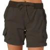 Women's Shorts Women Shorts Cargo Short Pants Cotton Linen Pants Pocket Elastic Waist Summer Women Beach Solid Color Sliming Comfot Breathable 230403