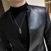 Men's Leather Faux Fashion Casual Boutique Suit Jacket Male Solid Color Business Collar PU Blazers Dress Coat S 3XL 231102