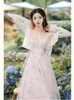 Work Dresses Dress Vintage Summer Outfits For Women 2023 Short Cardigan Top French Pink Chiffon Printed Mesh Fairy Strap Elegant Set