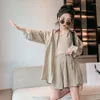 Conjuntos de roupas jovens meninas à prova de sol legal moda cor sólida crianças verão fino solto camisa colete shorts 3pcs coreia roupas casuais