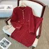 Abiti da lavoro M-3XL 2023 Autunno Rosso Tweed Set da 2 pezzi Francese Piccolo Profumato Donna Monopetto Cappotto di lana sciolto Lungo A Line Gonna Abito