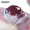 Solitaire Ring ZDADAN 925 Sterling Silver Ruby Ring For Women Zircon Finger Rings Fashion Jewelry Gifts 230403