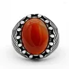 Clusterringen Natural Agate Stone 925 Sterling Silver herenring Turkse schoonheidstrend Auspicious Retro om vader te sturen