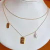 PVD 18K Gold Plated 316L Stainless Steel Jewelry Rectangle Pendant Personalized Engraved Letter Design Customize Necklace