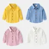 Kids Shirts Baby Boys Shirt Long Sleeve Solid Color Shirts Spring Autumn Single Breasted Turn Down Collar Blouse Kids Tops 230403