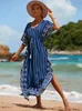 Kvinnors badkläder Bohemian Dress Beach Cover Up Tassel Print Loose Maxi Dress Bikini Cover Up Robe de PlaGe Beachwear Beach Wrap Swimsuit Coverup 230403