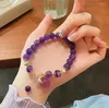 Charm Bracelets Style Lucky Bag Round Ring Natural Amethyst Beads Vintage Beaded For Women Fine Jewelry Accessories