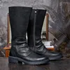 Boots High Quality Cowhide Vintage Men's Long Black Riding Motorcycle Cowboy Leather