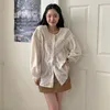 Women's Blouses Women's Vintage Loose Lace Shirt Lantern Sleeve Single Breasted Spring Blouse Round Collar French Style Tops