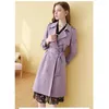 Trench da donna Giacca a vento ricamata viola coreana Primavera Autunno Cappotto medio-lungo Cappotto slim doppiopetto moda