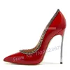 Dress Shoes Chain Trim Black Pumps Women Summer Pointed Toe Metal High Heels Sexy Work Ladies Party Solid Casual Red