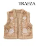 Gilet da donna TRAFZA Gilet da donna alla moda autunnale Gilet vintage con scollo a V Giacca senza maniche ricamata Cardigan casual femminile caldo