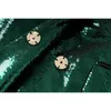 Two Piece Dress Dark Green Sequins Blazer Skirt Suits For Women Designer Fashion Shiny Party Suit Female Ostrich Hair Feather Sets