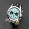 New Top Time Quartz Chronograph Mens Watch AB01764A1C1X1 Steel Case Ice Blue Dial Stick Markers Black Leather Strap Stopwatch 46mm Watches Timezonewatch Z12b