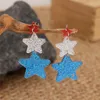 Brincos pendurados triplo glitter estrelas de natal brinco acrílico joias de natal presentes 4 de julho estrela acessórios de férias vermelho azul branco