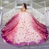 ملونة 3D الفراشة الفراش Quinceanera كرات الثوب 2024 قبالة الدانتيل الكتف الحلو 16 Vestidos de 15 Anos 328 328