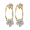 Boucles d'oreilles créoles SENYU fleur de luxe pour femmes couleur Zircon rond plaqué or bijoux en gros brésil espagne