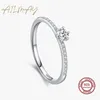 Solitaire Ring Ailmay Real 925 prata esterlina simples redonda de zircão transparente para mulheres Classic Luxury Wedding Acessórios Jóias 230403