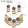 Stud 3PC Indian Afghan Jewerly Sets for Women Boho Ethnic Hairbands Necklace Earrings Coins Tassels Vintage Colorful Crystal Drop 231102
