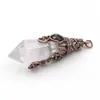 Pendentif Colliers Antique Fil De Cuivre Wrap Hexagone Prisme Beaucoup De Couleurs Quartz Pierre Vintage Style Bijoux