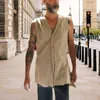 Men's Tank Tops Men Summer Top Hooded Single-breasted Solid Color Sleeveless Shirt Side Split Loose Ripped Hem Vest Clothes