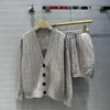 Cardigan en tricot ajouré pour femmes, col en v, manches longues, laine, cachemire, paillettes, pull, ensemble 2 pièces avec short