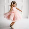 Girl Dresses Pink Flower For Weddings Tulle Appliques Evening Party Baby First Communion Pageant Princess Kids Banquet Ball Gown