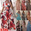 Mulheres verão vestido longo casual floral impressão boho praia maxi dresso-pescoço bandagem elegante senhoras festa vestidos de feata 5xl 210331333r