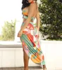 ワークドレス2023ファッション女性サマー服のセットスプライシングカラーホルターネックバックレスクロップトップレースアップスカートビーチウェアドレスセット