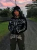 Damen Hoodies Zip Hoodie Skeleton Goth Sweatshirt Frau Sport Mantel Pullover Gothic Langarm Oversized Y2k Jacke Herren 2023