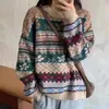 Women's Sweaters Tmall Quality Vintage Jacquard Knitted Sweater Design Sense Idle Style Round Neck Pullover Top Loose Outer Wear