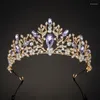 Saç klipleri Uodcm Lüks Taç Vintage Gelin Tiaras Mor Pembe Rhinestone Barok Gelin Kristal Kafa Bandı Düğün Aksesuarları