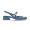 Pantofole in tessuto denim 71620 sandali blu catene metalliche estate donna tacchi alti di punta di punta medica sandalias mujer mary janes scarpe 230403