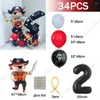 Decoração de festa 34pcs Pirate Ship Balloons Set com 30 polegadas 0-9 Number Balloon Boy Birthday Baby Shower Halloween Decor Globos