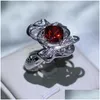 Arts et artisanat fait à la main 925 Sterling Sier mode fiançailles bague de mariage princesse coupe rouge Cz sirène forme bagues pour W Dh2Zt