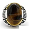 Rings Genuine Sterling Sier Antique Turkish Ring With Stone Tiger Eye Mens Colorf Punk Rock Jewelry Drop Delivery Dhgarden Dhimk