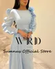 Sukienki imprezowe SUMNUS Sky Blue Syrenca Evening Long Rleeve Ruffles Satin Saudi Arabic Prom Sukienka z spódnicą Dubai Formal Suknie