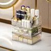 Cajas de almacenamiento Caja de organización de baño Caja organizadora de maquillaje Capacidad apilable con cajones a prueba de polvo Elegante