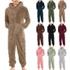 Erkekler Men erkekler yapay yün uzun kollu pijamalar gündelik düz renkli fermuar gevşek kapüşonlu tulum kış sıcak rompe 1 231102