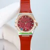 Relógios de fábrica TWF 131.28.29.20.99.002 Constellation 29mm Cal.8700 Autoamtic Womens Watch Diamond Bezel Red Dial Pulseira de couro Relógios de pulso femininos