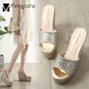 Slippers 14cm High Heels Shoes Woman Platform Sandals GoldSilver Glitter Open Toe Bling Sandalias Sequin Wedges Slippers Women Flipflops 230403